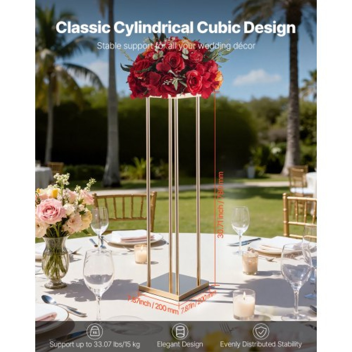 VEVOR Wedding Flower Stand, 10PCS 31,5 ιντσών Stand λουλουδιών, Floral Stand με μεταλλικό laminate, Κυλινδρικό κυβικό Floral ράφι για γάμο, πάρτι, γενέθλια, σπίτι, γαλλικά χρυσά stand