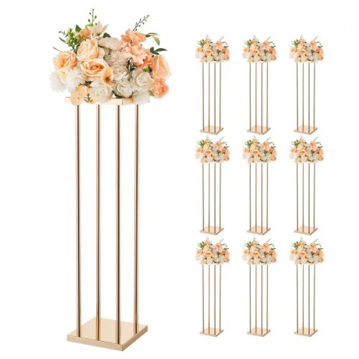 VEVOR Wedding Flower Stand, 10PCS 31,5 ιντσών Stand λουλουδιών, Floral Stand με μεταλλικό laminate, Κυλινδρικό κυβικό Floral ράφι για γάμο, πάρτι, γενέθλια, σπίτι, γαλλικά χρυσά stand