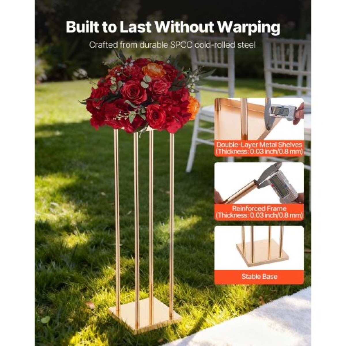 VEVOR Wedding Flower Stand, 10PCS 31,5 ιντσών Stand λουλουδιών, Floral Stand με μεταλλικό laminate, Κυλινδρικό κυβικό Floral ράφι για γάμο, πάρτι, γενέθλια, σπίτι, γαλλικά χρυσά stand