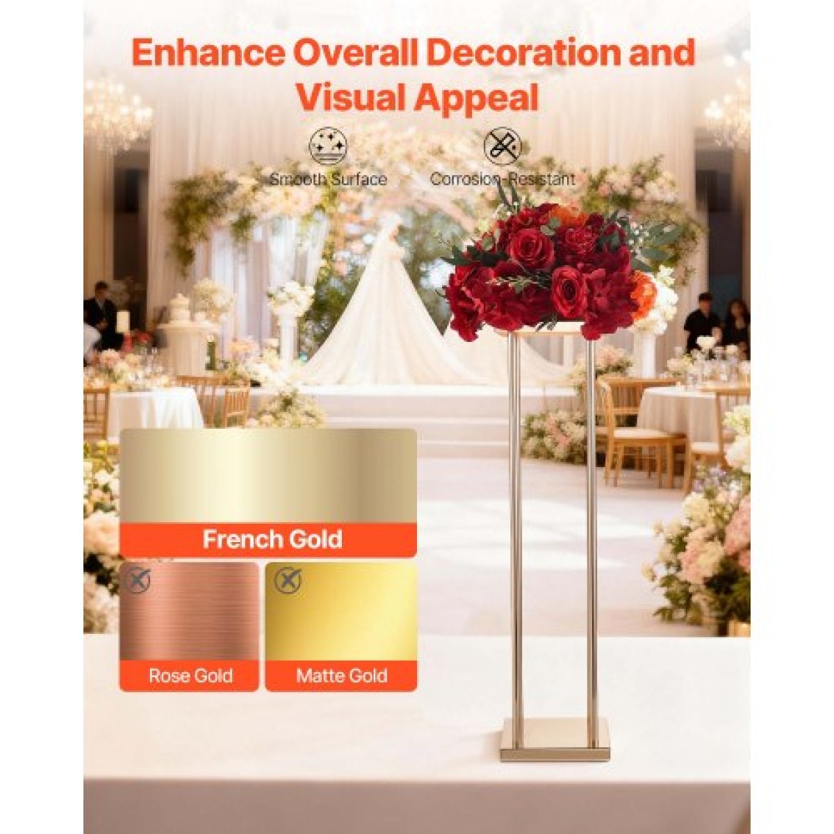 VEVOR Wedding Flower Stand, 10PCS 31,5 ιντσών Stand λουλουδιών, Floral Stand με μεταλλικό laminate, Κυλινδρικό κυβικό Floral ράφι για γάμο, πάρτι, γενέθλια, σπίτι, γαλλικά χρυσά stand