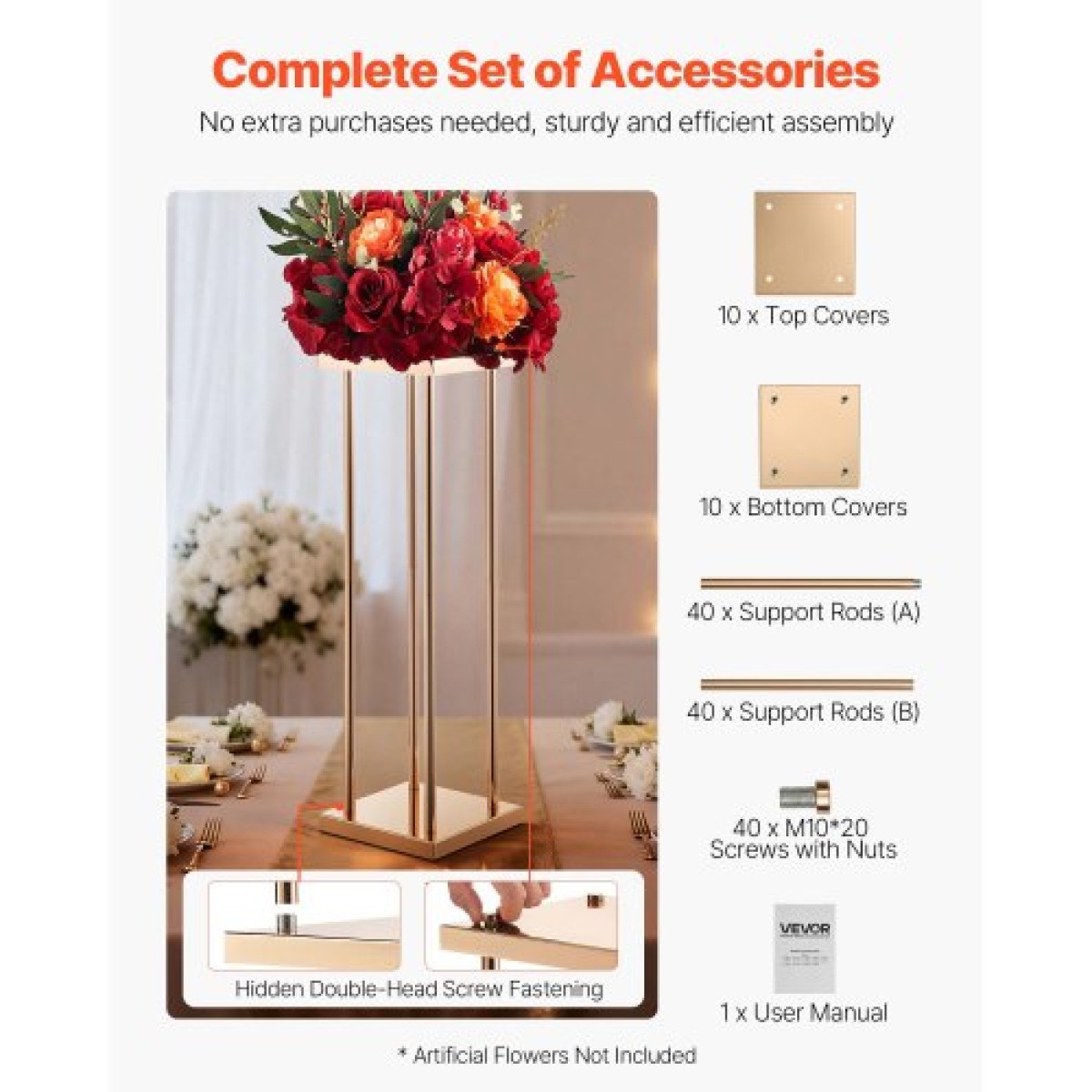 VEVOR Wedding Flower Stand, 10PCS 31,5 ιντσών Stand λουλουδιών, Floral Stand με μεταλλικό laminate, Κυλινδρικό κυβικό Floral ράφι για γάμο, πάρτι, γενέθλια, σπίτι, γαλλικά χρυσά stand