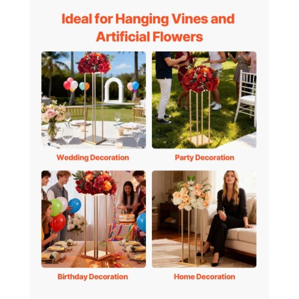 VEVOR Wedding Flower Stand, 10PCS 31,5 ιντσών Stand λουλουδιών, Floral Stand με μεταλλικό laminate, Κυλινδρικό κυβικό Floral ράφι για γάμο, πάρτι, γενέθλια, σπίτι, γαλλικά χρυσά stand
