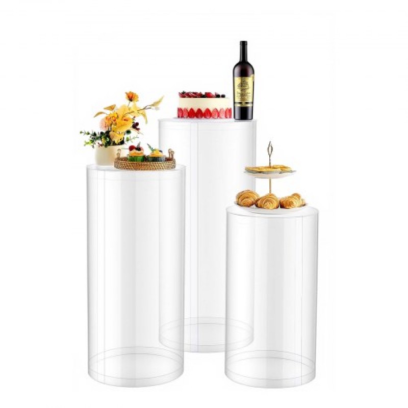 Βάση λουλουδιών VEVOR Wedding, 3 ΤΕΜ 60/75/90cm Στρογγυλή πλίνθο κυλίνδρου, Διαφανές βάθρο με διαφανές ακρυλικό καπάκι, κυλινδρικό βάθρο για γάμο, πάρτι, γενέθλια, διακόσμηση τέχνης