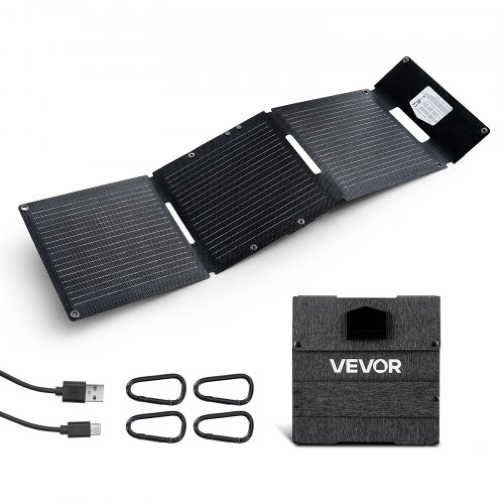 VEVOR 30W Foldable Solar Panel Charger, 16BB N-Type Monocrystalline Solar Panel 24% Efficiency, Ultra-Light Portable with USB-A, USB-A (QC3.0) & Type-C Ports for Camping, Backpacking, Phones, Tablets