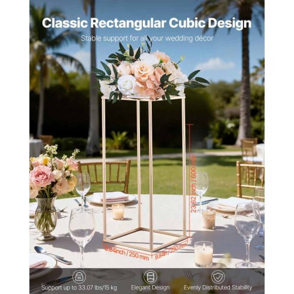 VEVOR Wedding Flower Stand, 10PCS 23,62 ιντσών Stand λουλουδιών, Floral stands με μεταλλικό laminate, ορθογώνια φλοράλ επίστρωση για γάμο, πάρτι, γενέθλια, σπίτι, γαλλικά χρυσά stand