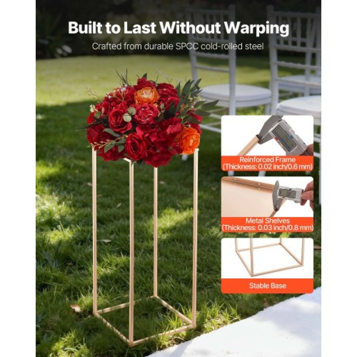 VEVOR Wedding Flower Stand, 10PCS 23,62 ιντσών Stand λουλουδιών, Floral stands με μεταλλικό laminate, ορθογώνια φλοράλ επίστρωση για γάμο, πάρτι, γενέθλια, σπίτι, γαλλικά χρυσά stand