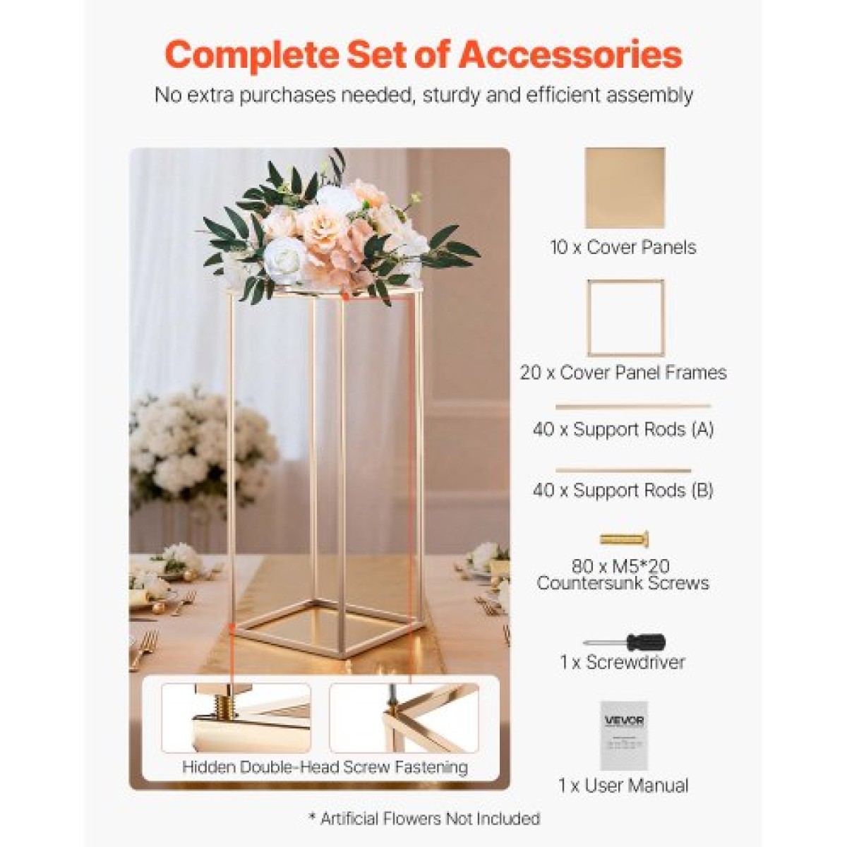 VEVOR Wedding Flower Stand, 10PCS 23,62 ιντσών Stand λουλουδιών, Floral stands με μεταλλικό laminate, ορθογώνια φλοράλ επίστρωση για γάμο, πάρτι, γενέθλια, σπίτι, γαλλικά χρυσά stand