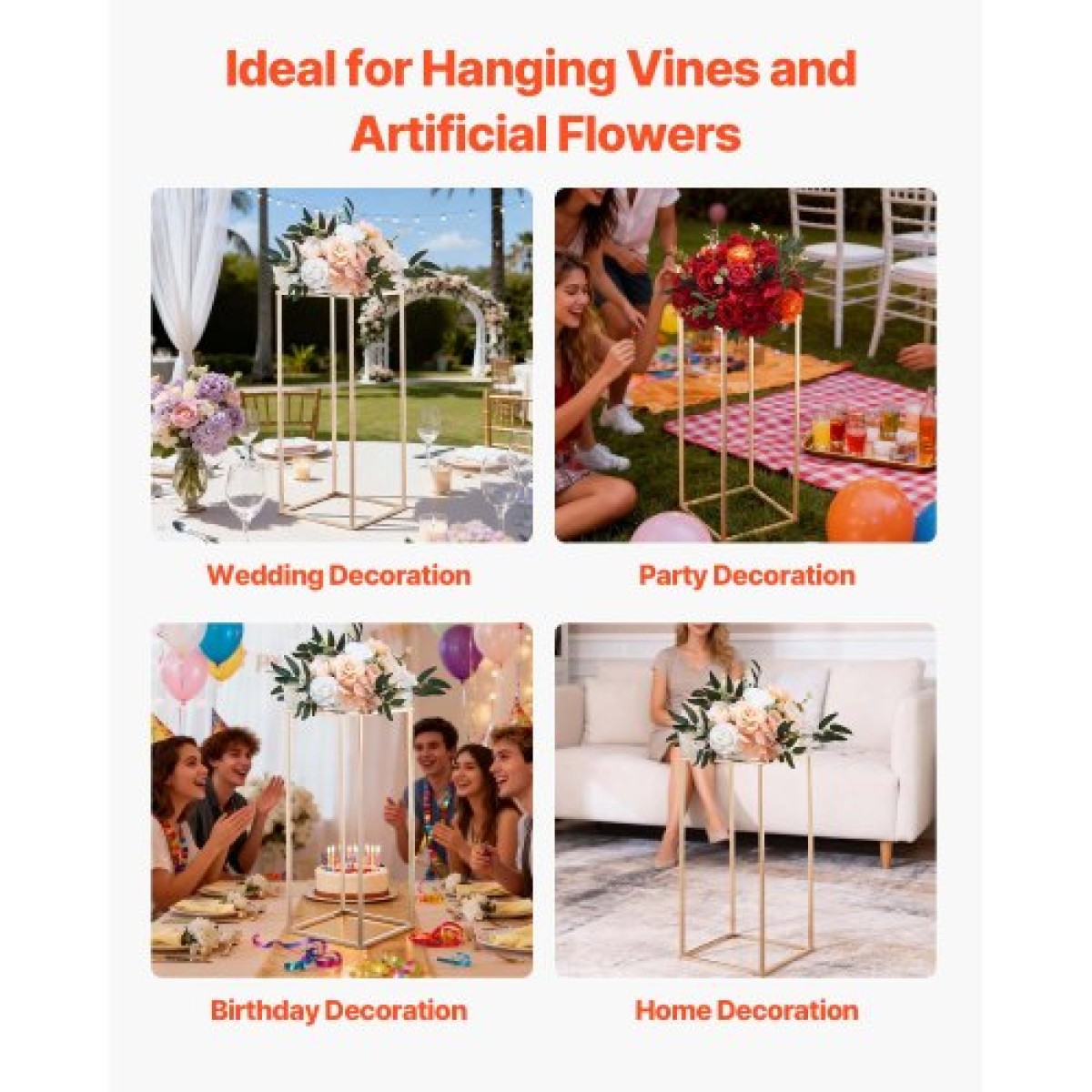 VEVOR Wedding Flower Stand, 10PCS 23,62 ιντσών Stand λουλουδιών, Floral stands με μεταλλικό laminate, ορθογώνια φλοράλ επίστρωση για γάμο, πάρτι, γενέθλια, σπίτι, γαλλικά χρυσά stand