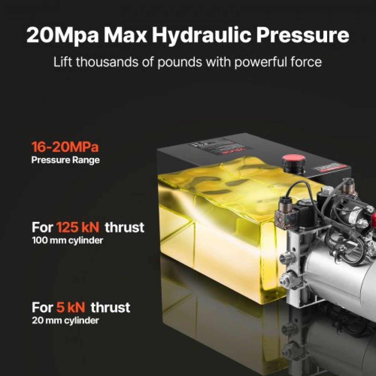 VEVOR 12 L Hydraulic Power Unit, Double Acting Dump Trailer Pump, 22 MPa Max Relief Pressure & 3,4 L/min Rate, DC 12V Hydraulic Pump with Metal Reservoir for Dump Trailer Car Lifting