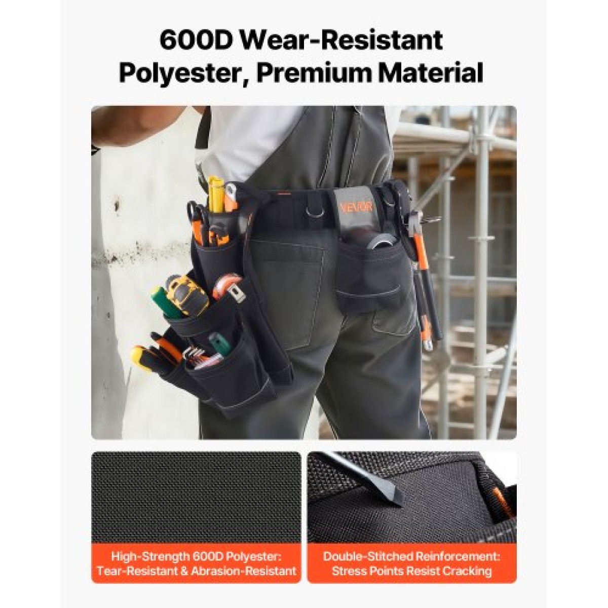 VEVOR Tool Belt, 18 Pockets Professional Tool Pouch for Men, Heavy Duty Adjustable Utility Belt Αποσπώμενη τσάντα εργασίας για Ηλεκτρολόγο, Ξυλουργό, Κατασκευές, Οργάνωση ποδιάς εργασίας, Ρυθμίζει 80-131 cm