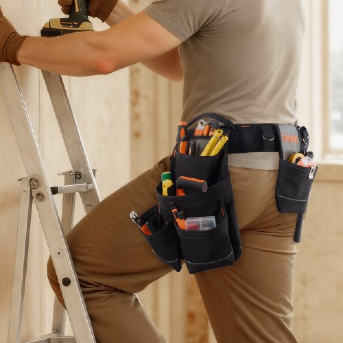VEVOR Tool Belt, 18 Pockets Professional Tool Pouch for Men, Heavy Duty Adjustable Utility Belt Αποσπώμενη τσάντα εργασίας για Ηλεκτρολόγο, Ξυλουργό, Κατασκευές, Οργάνωση ποδιάς εργασίας, Ρυθμίζει 80-131 cm
