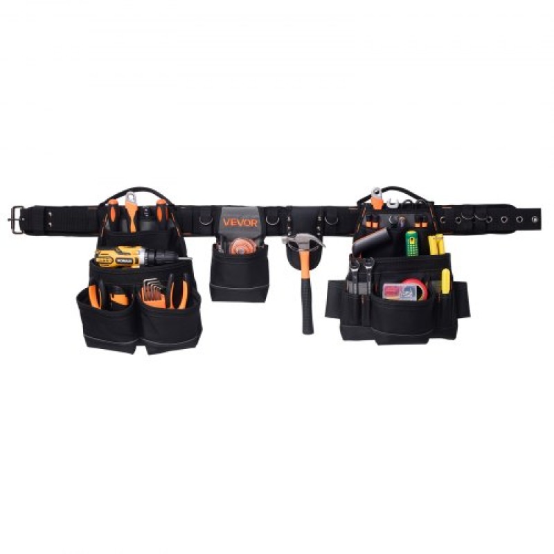 VEVOR Tool Belt, 18 Pockets Professional Tool Pouch for Men, Heavy Duty Adjustable Utility Belt Αποσπώμενη τσάντα εργασίας για Ηλεκτρολόγο, Ξυλουργό, Κατασκευές, Οργάνωση ποδιάς εργασίας, Ρυθμίζει 80-131 cm
