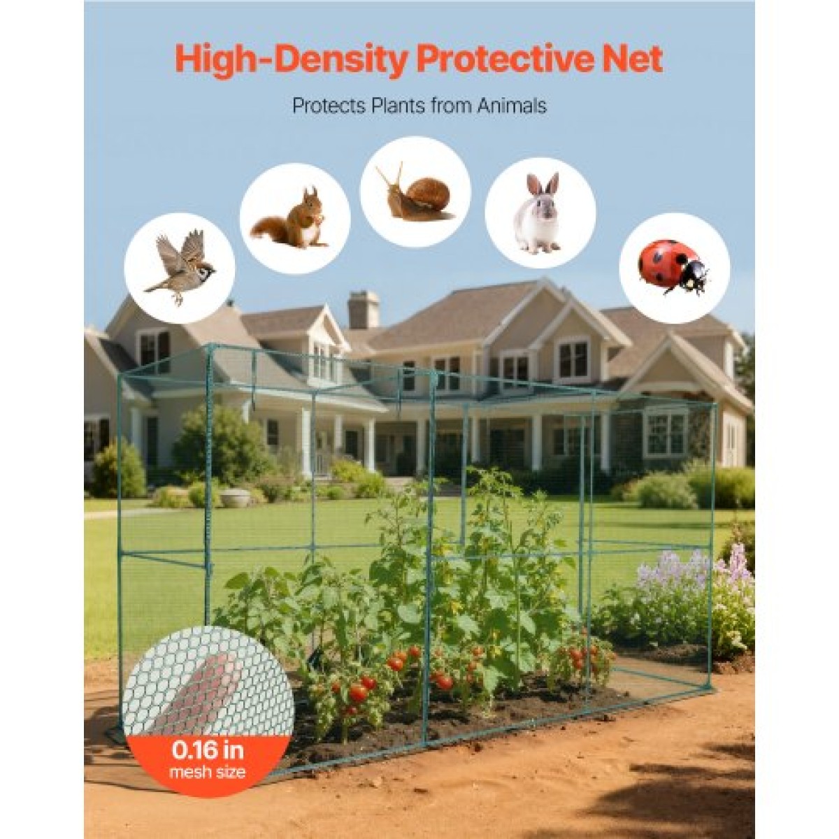 VEVOR Crop Cage, 3,56 x 1,2 x 1,94 m Σκηνή φυτοπροστασίας με πόρτα με φερμουάρ, ψηλό κλουβί καλλιέργειας ανθεκτικό στον άνεμο, εύκολο στην εγκατάσταση, υπαίθριο υπερυψωμένο κάλυμμα κρεβατιού, δίχτυ ντομάτας για γκαζόν βεράντας κήπου
