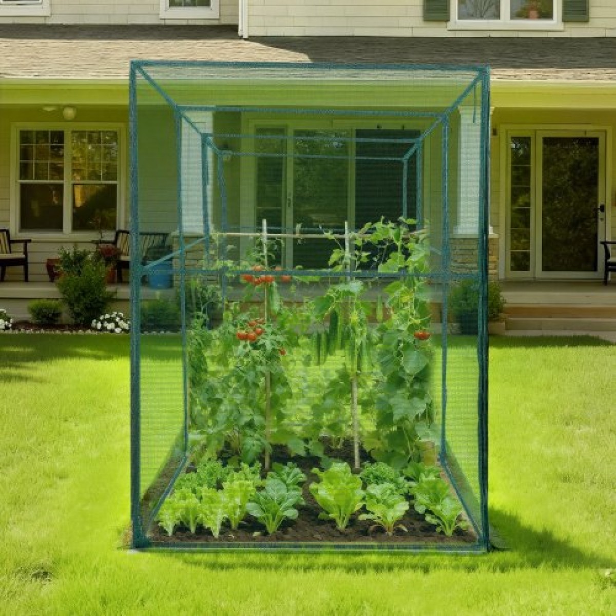 VEVOR Crop Cage, 3,56 x 1,2 x 1,94 m Σκηνή φυτοπροστασίας με πόρτα με φερμουάρ, ψηλό κλουβί καλλιέργειας ανθεκτικό στον άνεμο, εύκολο στην εγκατάσταση, υπαίθριο υπερυψωμένο κάλυμμα κρεβατιού, δίχτυ ντομάτας για γκαζόν βεράντας κήπου