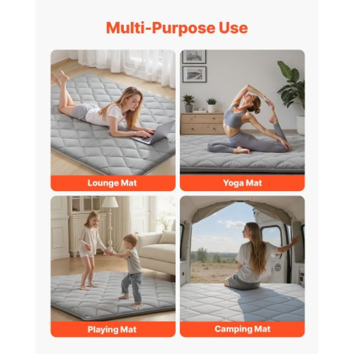 VEVOR Japanese Tatami Mat, Queen Size Πτυσσόμενο Γιαπωνέζικο Στρώμα Τατάμι, Στρώμα Futon με Αποθηκευτική Τσάντα & Στερέωμα, Χαλάκι δαπέδου 9 στρώσεων για ύπνο, κοιτώνα, διαλογισμός, γιόγκα, 2032 x 1524 x 89 mm, γκρι