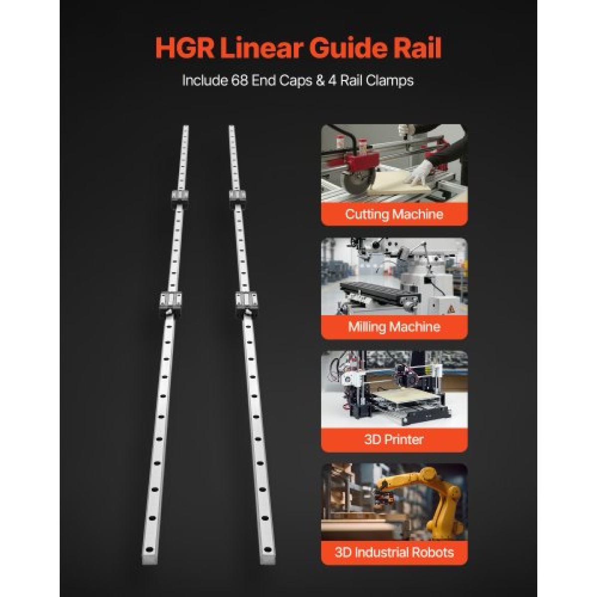 VEVOR Linear Rail Guide Kit, HGR20, 2Pcs 2000 mm (78,74 ίντσες) Γραμμικές ράγες κίνησης και 4 τεμ.