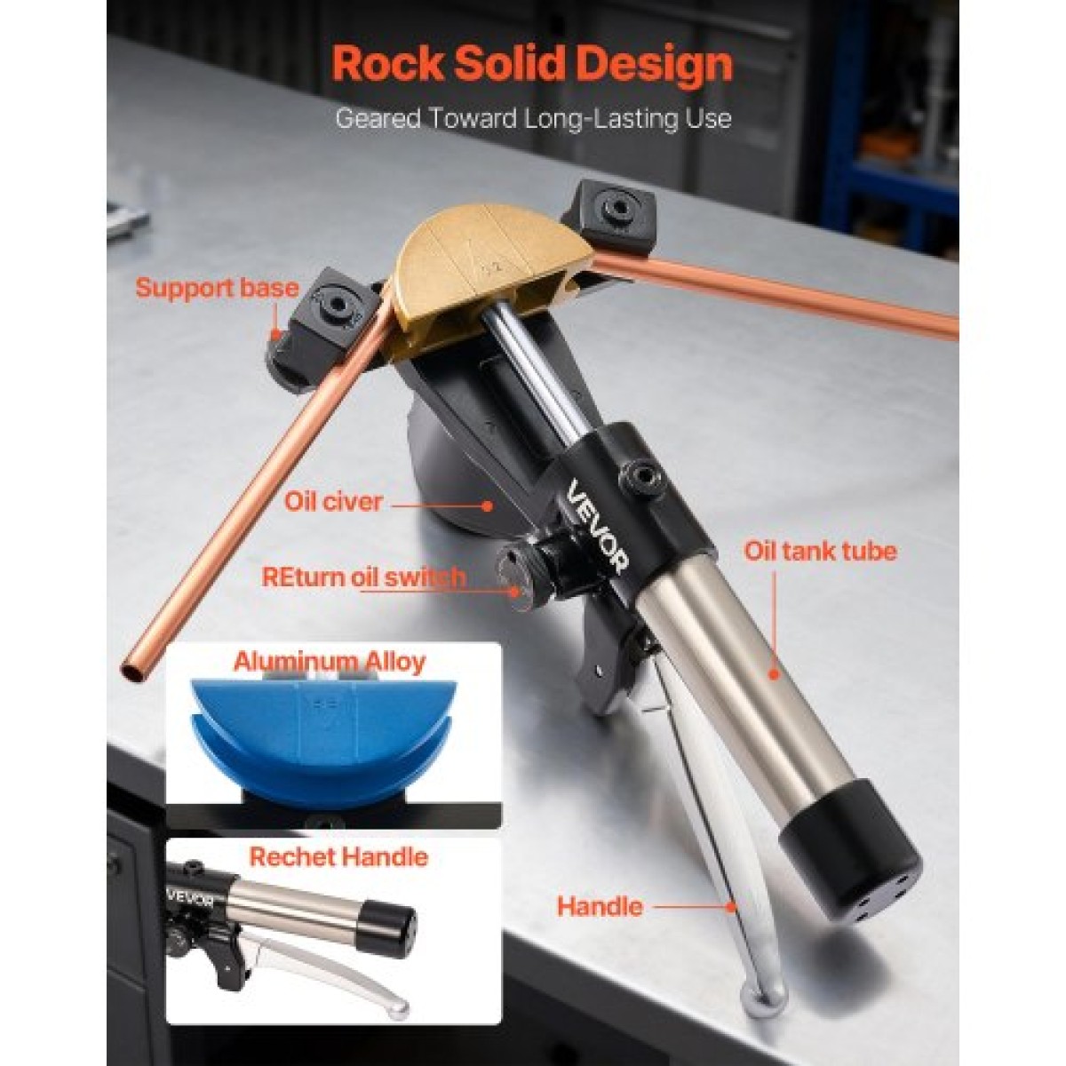 VEVOR Hydraulic Tubing Bender Kit, 6 mm έως 22 mm, Χάλκινος σωλήνας Bender, Σετ εργαλείων κάμψης HVAC, 90° Bend, με 7 έγχρωμες μήτρες από κράμα αλουμινίου, για επισκευή αυτοκινήτου ψύξης κλιματισμού HVAC
