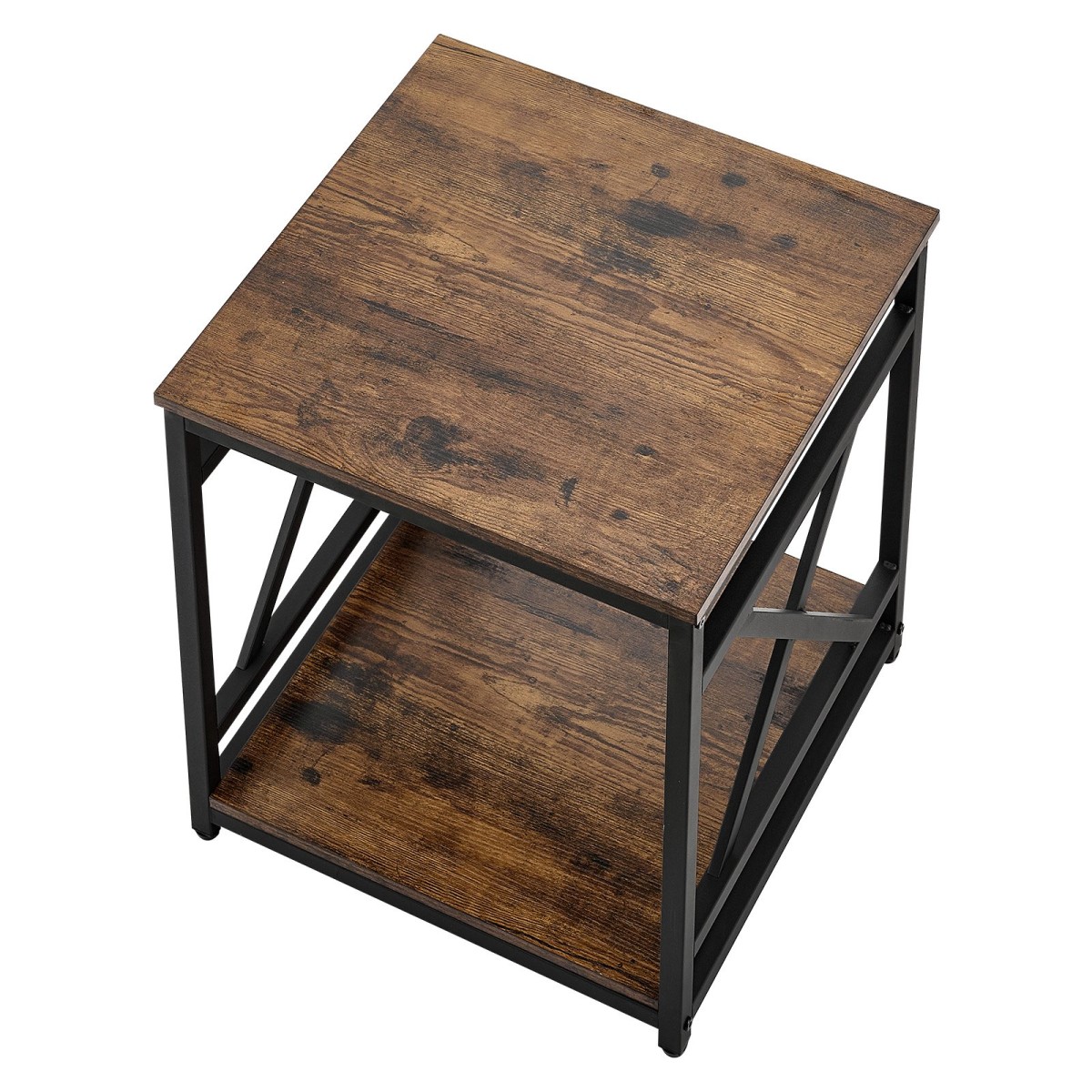 VEVOR End Table, Πλαϊνό Τραπέζι 2 επιπέδων με ανοιχτά ράφια αποθήκευσης, Κομοδίνο μοντέρνο κομοδίνο με μεταλλικό σκελετό X-Design, Ξύλινος καναπές σαλονάκι, υπνοδωμάτιο, γραφείο, κοιτώνας, καφέ