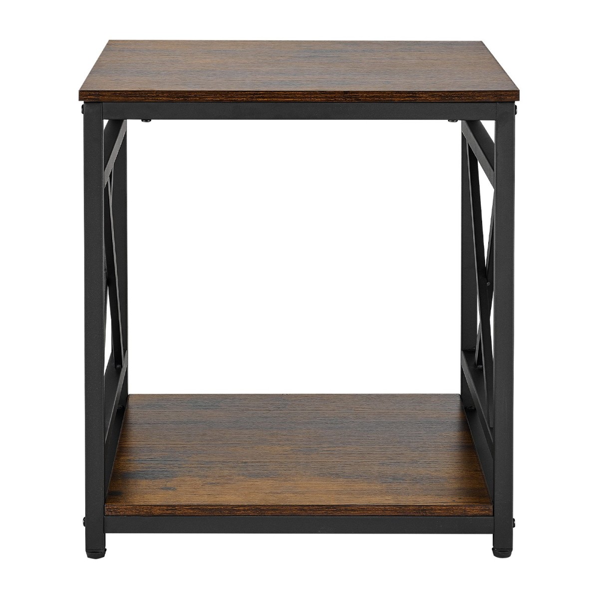VEVOR End Table, Πλαϊνό Τραπέζι 2 επιπέδων με ανοιχτά ράφια αποθήκευσης, Κομοδίνο μοντέρνο κομοδίνο με μεταλλικό σκελετό X-Design, Ξύλινος καναπές σαλονάκι, υπνοδωμάτιο, γραφείο, κοιτώνας, καφέ