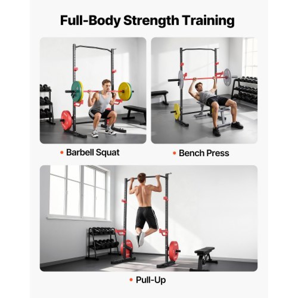 VEVOR Power Cage Squat Rack, Πολυλειτουργικό Power Rack Γυμναστήριο για το σπίτι, Εξοπλισμός προπόνησης δύναμης με 4 μανταλάκια, ρυθμιζόμενοι γάντζοι J και ράβδοι ασφαλείας για πάγκο τύπου Barbell Squat Pull-Up