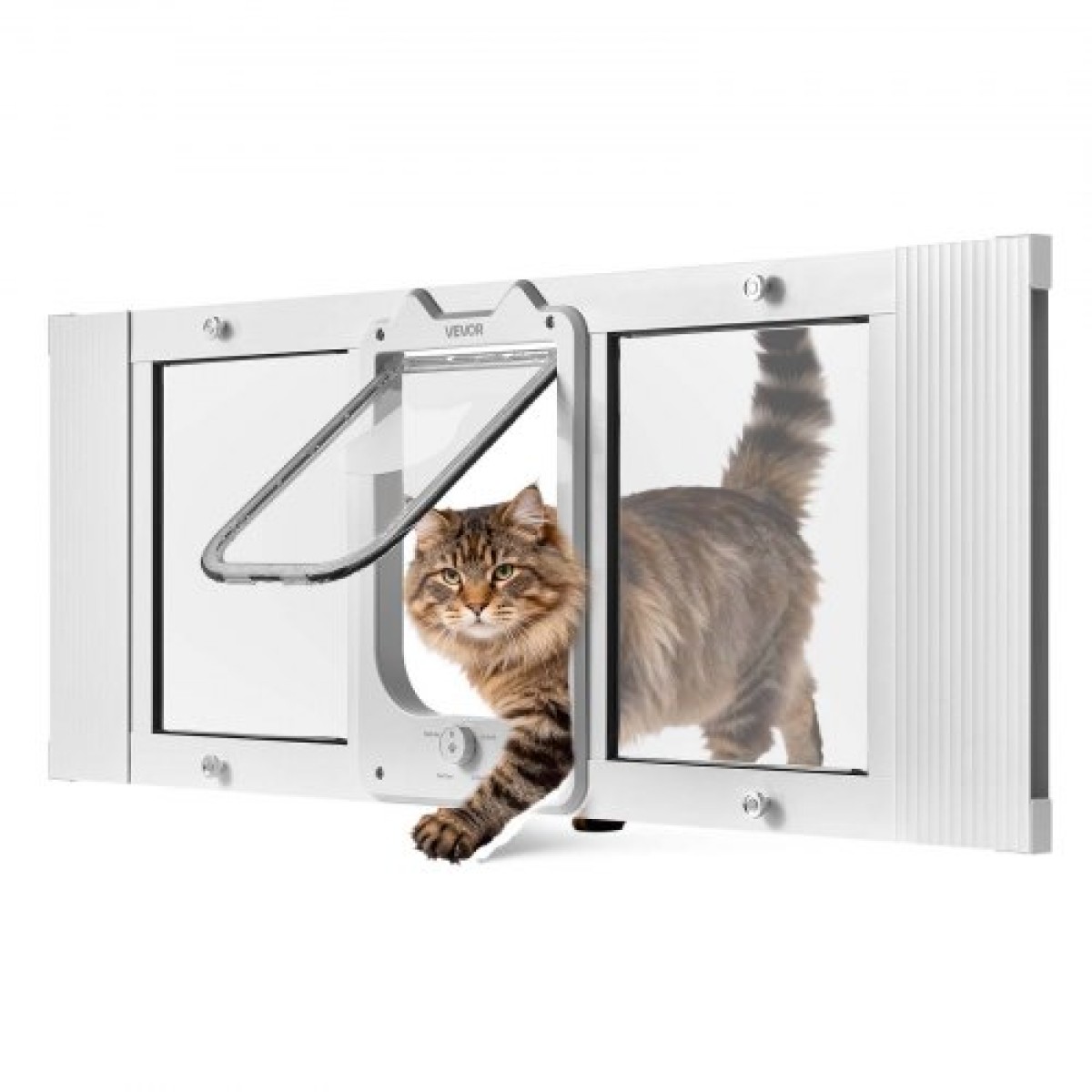 VEVOR Cat Door for Window, Ρυθμιζόμενη στο πλάτος παραθύρου 889-1016 mm, 4 ασφαλείς λειτουργίες κλειδώματος, πλαίσιο αλουμινίου, γυαλί υψηλής διαφάνειας, μαγνητικό κλείσιμο, ανθεκτική στις καιρικές συνθήκες Πόρτα κατοικίδιων ζώων για γάτες, λευκό