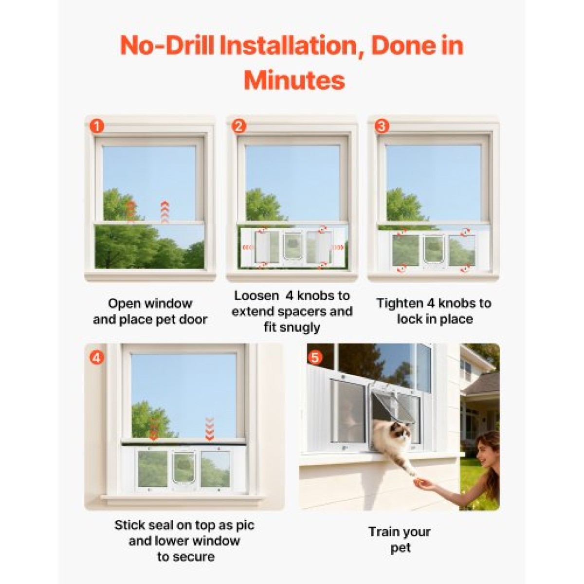 VEVOR Cat Door for Window, Ρυθμιζόμενη στο πλάτος παραθύρου 889-1016 mm, 4 ασφαλείς λειτουργίες κλειδώματος, πλαίσιο αλουμινίου, γυαλί υψηλής διαφάνειας, μαγνητικό κλείσιμο, ανθεκτική στις καιρικές συνθήκες Πόρτα κατοικίδιων ζώων για γάτες, λευκό