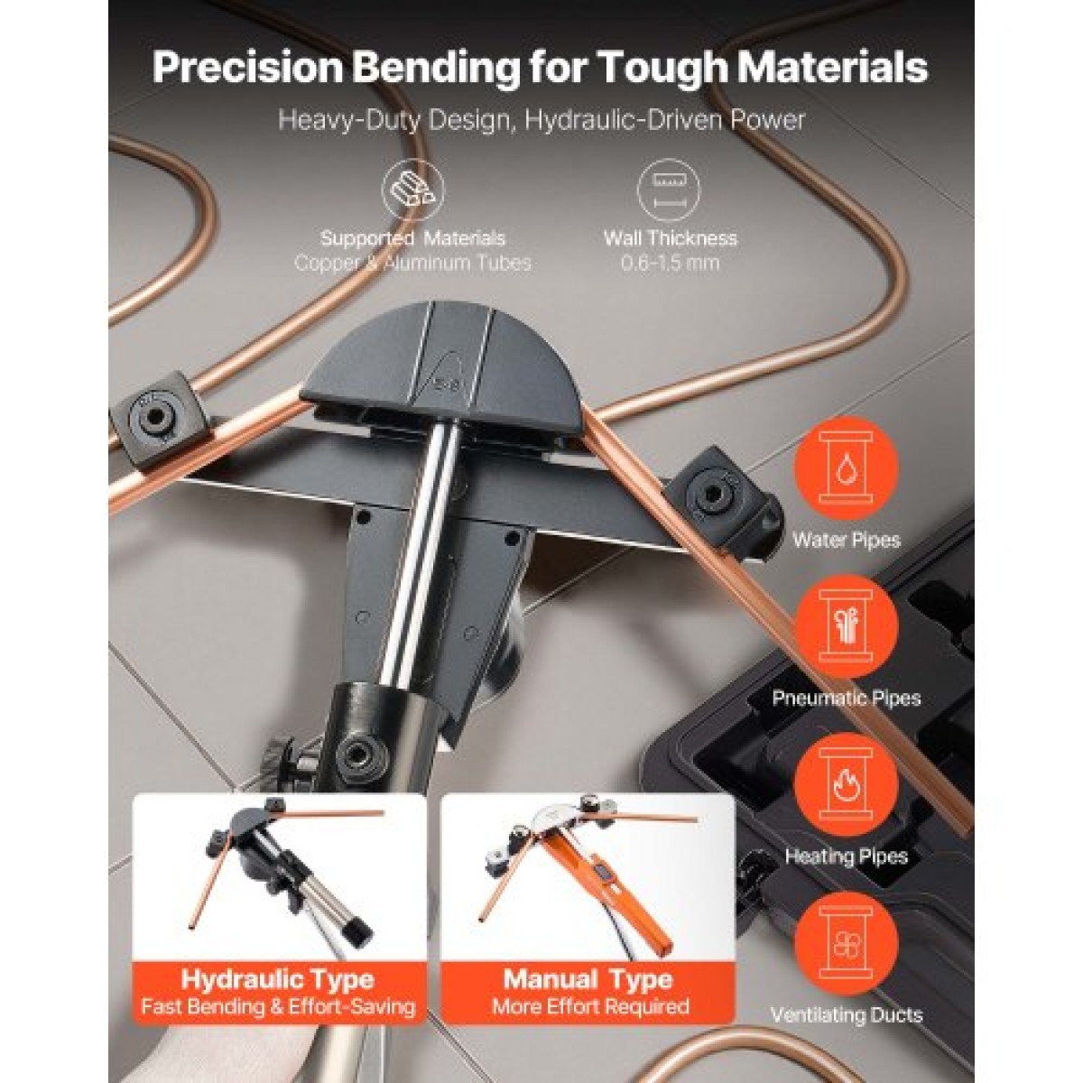 VEVOR Hydraulic Tubing Bender Kit, 6 mm έως 22 mm, Copper Tube Bender, Σετ εργαλείων κάμψης HVAC προς τα εμπρός/πίσω, με 7 μήτρες από κράμα αλουμινίου, για επισκευή αυτοκινήτου ψύξης κλιματιστικών κλιματιστικών HVAC