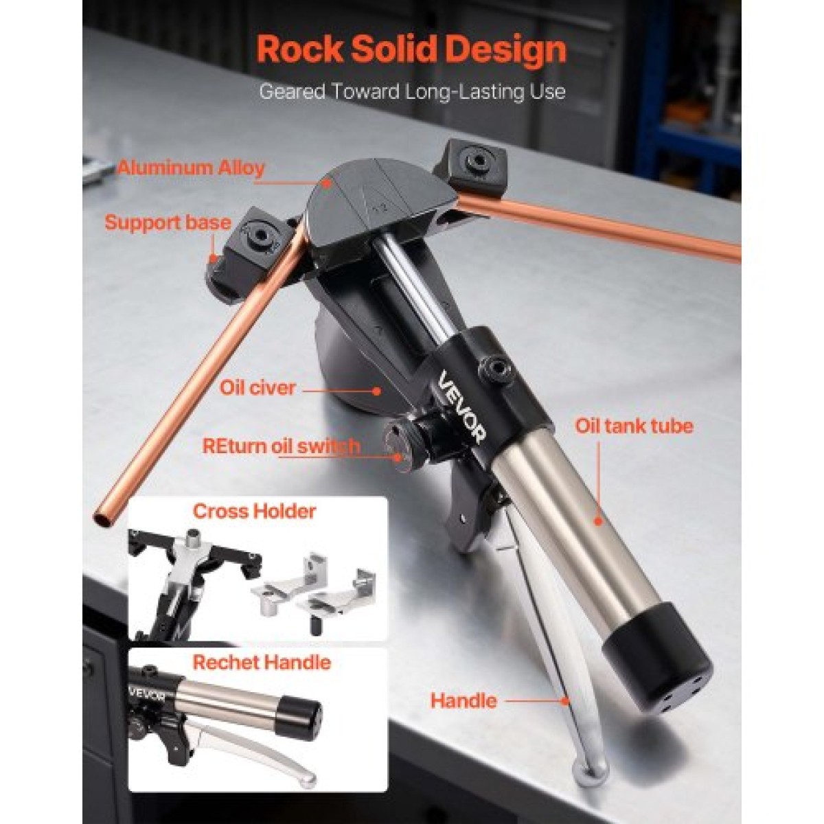 VEVOR Hydraulic Tubing Bender Kit, 6 mm έως 22 mm, Copper Tube Bender, Σετ εργαλείων κάμψης HVAC προς τα εμπρός/πίσω, με 7 μήτρες από κράμα αλουμινίου, για επισκευή αυτοκινήτου ψύξης κλιματιστικών κλιματιστικών HVAC