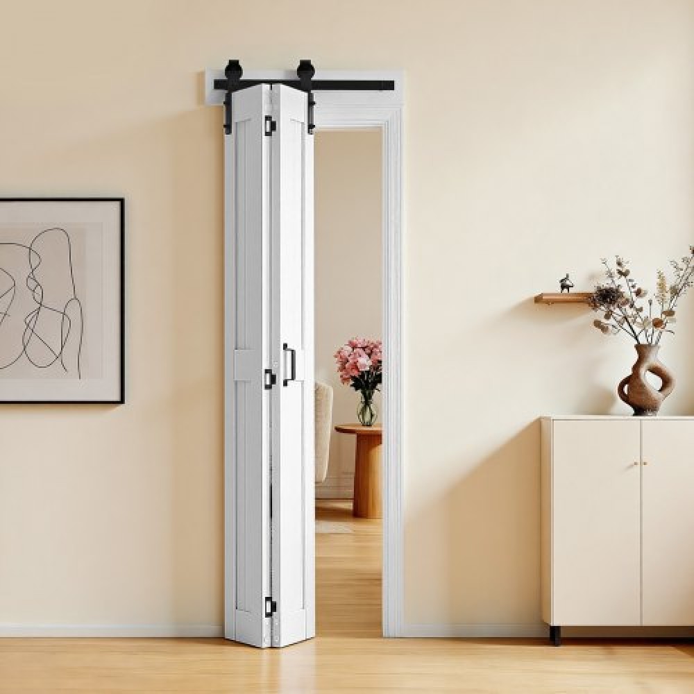 VEVOR Bifold Barn Door, 609 x 2134 mm, Διπλό MDF Συρόμενες πόρτες ντουλάπας, Περιλαμβάνεται κιτ υλικού, Σχεδίαση με πλαίσιο H-Space-Space, Ανάγκη συναρμολόγησης, για υπνοδωμάτιο, σαλόνι, ντουλάπα, διαχωριστικό δωματίου, λευκό