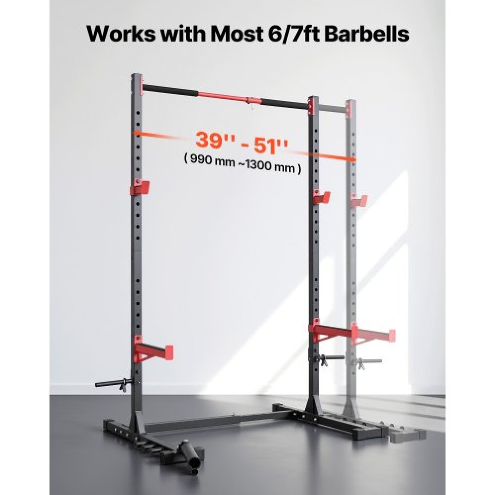 VEVOR Power Cage Rack, Πολυλειτουργικό Squat Rack για γυμναστήριο στο σπίτι, ρυθμιζόμενος σε πλάτος εξοπλισμός προπόνησης δύναμης με 6 μανταλάκια, εξαρτήματα ναρκών ξηράς και ράβδοι ασφαλείας για Squats σε πάγκο.