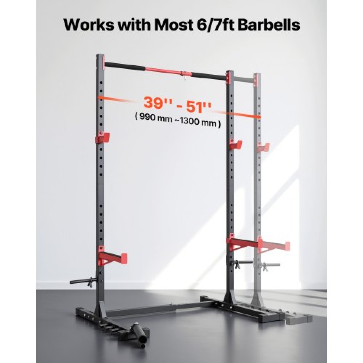 VEVOR Power Cage Rack, Πολυλειτουργικό Squat Rack για γυμναστήριο στο σπίτι, ρυθμιζόμενος σε πλάτος εξοπλισμός προπόνησης δύναμης με 6 μανταλάκια, εξαρτήματα ναρκών ξηράς και ράβδοι ασφαλείας για Squats σε πάγκο.