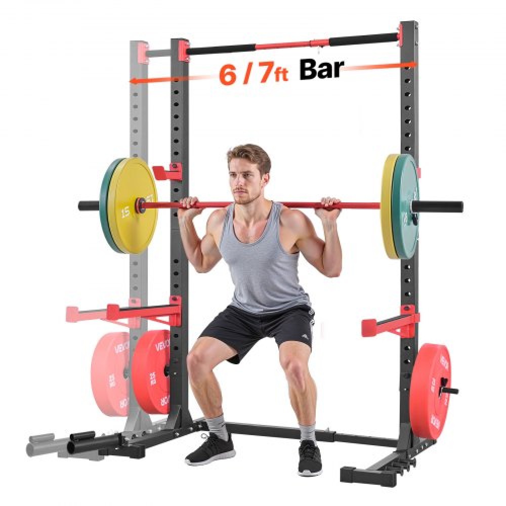 VEVOR Power Cage Rack, Πολυλειτουργικό Squat Rack για γυμναστήριο στο σπίτι, ρυθμιζόμενος σε πλάτος εξοπλισμός προπόνησης δύναμης με 6 μανταλάκια, εξαρτήματα ναρκών ξηράς και ράβδοι ασφαλείας για Squats σε πάγκο.