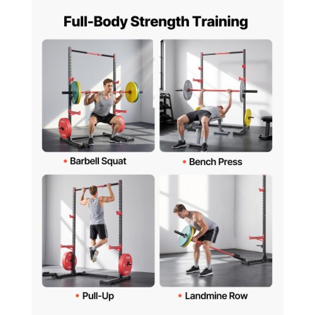 VEVOR Power Cage Rack, Πολυλειτουργικό Squat Rack για γυμναστήριο στο σπίτι, ρυθμιζόμενος σε πλάτος εξοπλισμός προπόνησης δύναμης με 6 μανταλάκια, εξαρτήματα ναρκών ξηράς και ράβδοι ασφαλείας για Squats σε πάγκο.