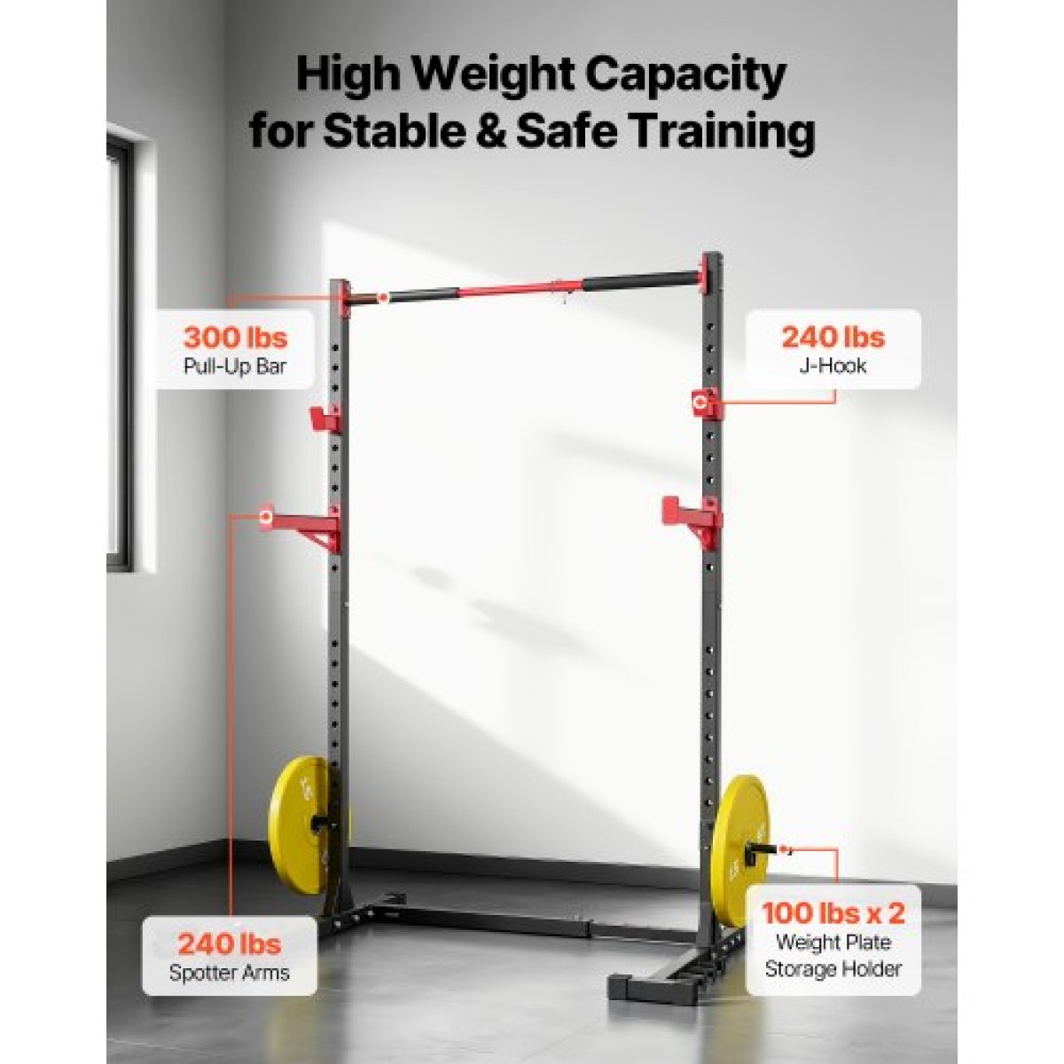 VEVOR Power Cage Rack, Πολυλειτουργικό Squat Rack για γυμναστήριο στο σπίτι, ρυθμιζόμενος σε πλάτος εξοπλισμός προπόνησης δύναμης με 6 μανταλάκια, εξαρτήματα ναρκών ξηράς και ράβδοι ασφαλείας για Squats σε πάγκο.