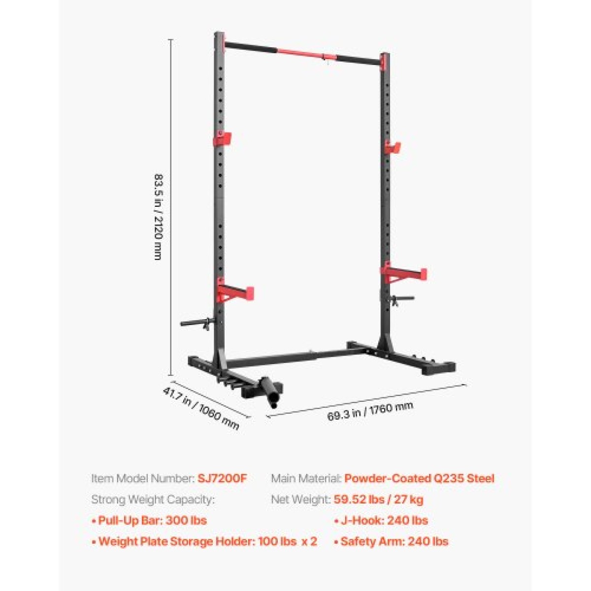 VEVOR Power Cage Rack, Πολυλειτουργικό Squat Rack για γυμναστήριο στο σπίτι, ρυθμιζόμενος σε πλάτος εξοπλισμός προπόνησης δύναμης με 6 μανταλάκια, εξαρτήματα ναρκών ξηράς και ράβδοι ασφαλείας για Squats σε πάγκο.