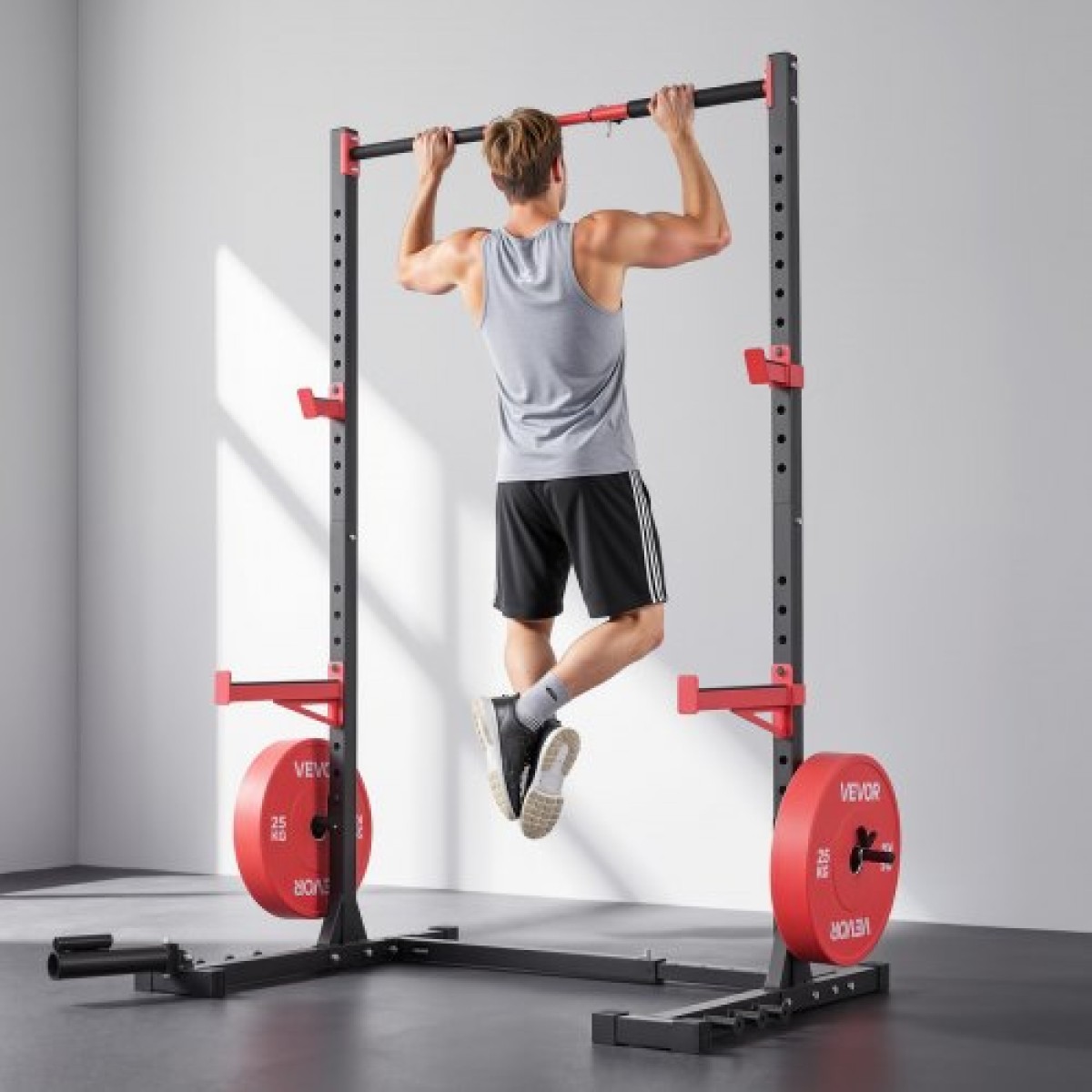 VEVOR Power Cage Rack, Πολυλειτουργικό Squat Rack για γυμναστήριο στο σπίτι, ρυθμιζόμενος σε πλάτος εξοπλισμός προπόνησης δύναμης με 6 μανταλάκια, εξαρτήματα ναρκών ξηράς και ράβδοι ασφαλείας για Squats σε πάγκο.