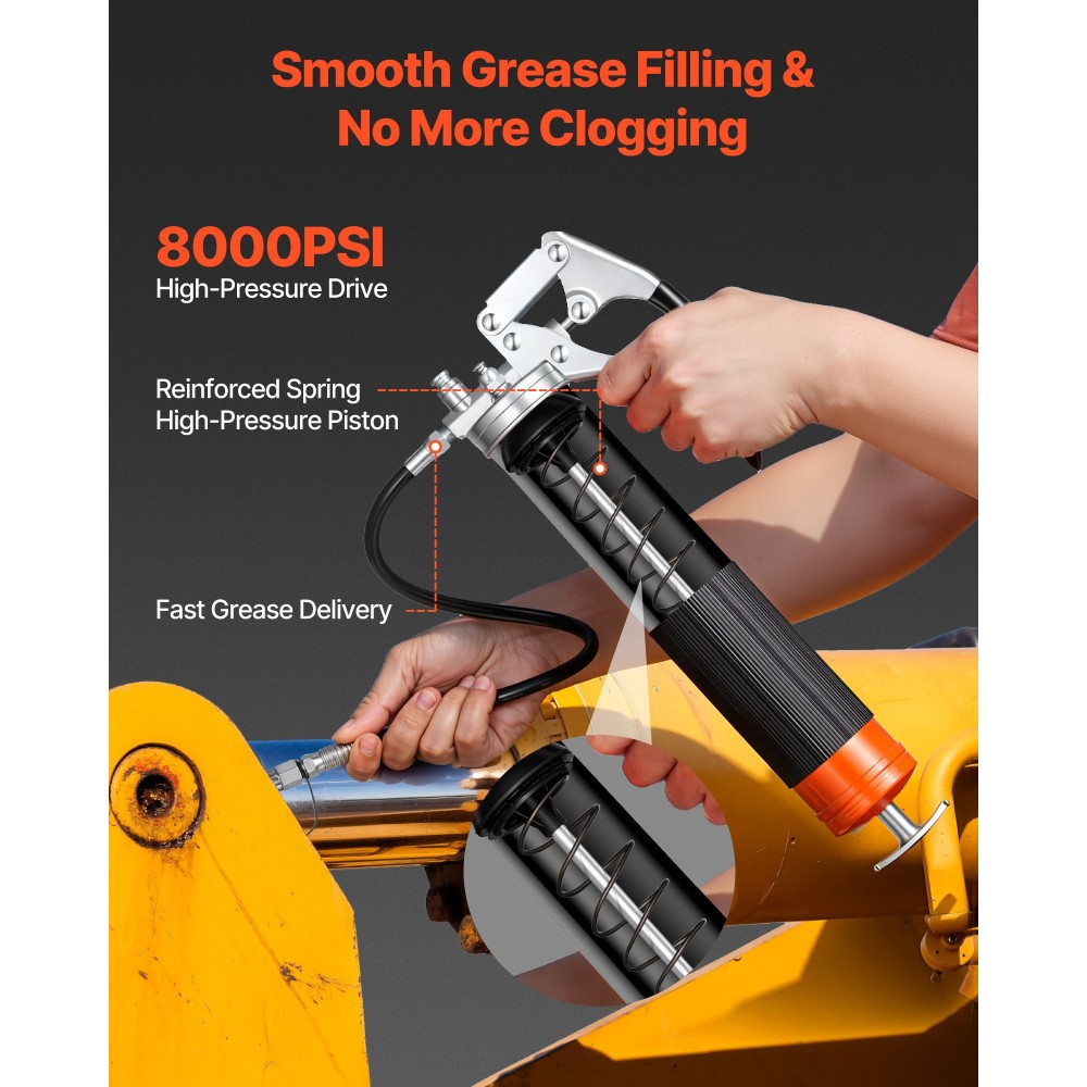 Γρασοβόλα VEVOR, 8000 PSI, Κιτ γράσου πιστολιού λαβής πιστολιού με χωρητικότητα 0,4 L, Περιλαμβάνει εύκαμπτο σωλήνα 46 cm, σύνδεσμο γράσου διπλής λαβής, άκαμπτο σωλήνα επέκτασης & ακροφύσιο αιχμηρού τύπου για αυτοκίνητα, θαλάσσια