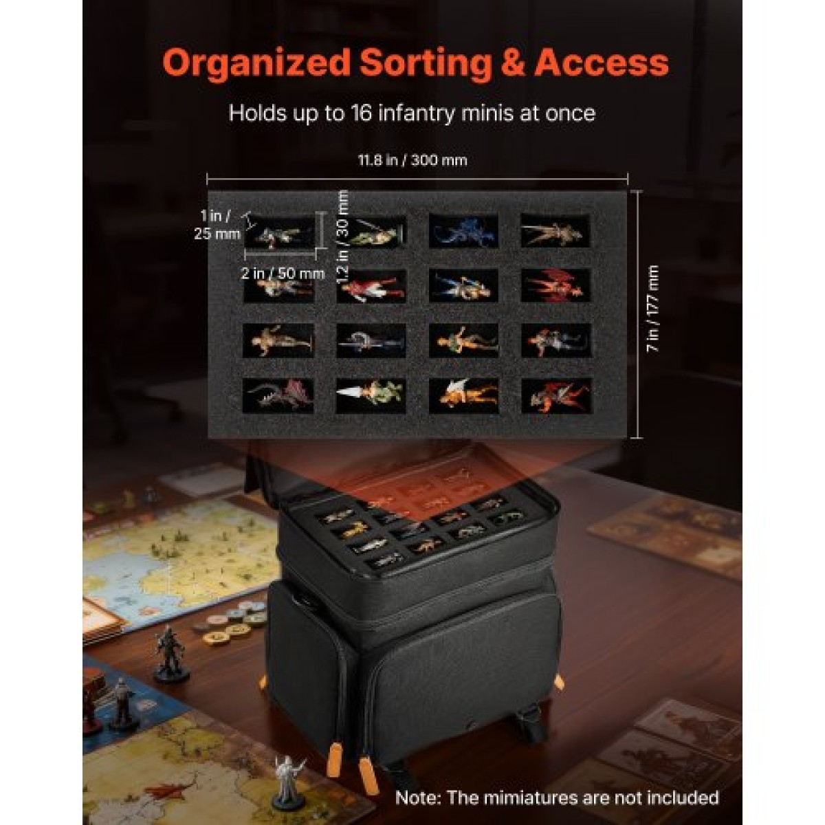 Τσάντα με φιγούρες μεταφοράς VEVOR Miniature Storage, Ταιριάζει σε 16 Mini Infantry, Miniature Bag Transport with Handle & ρυθμιζόμενο λουρί ώμου, 1 αφρώδες στρώμα για μεγάλη χωρητικότητα αποθήκευσης (Δεν περιλαμβάνονται τα Mini)