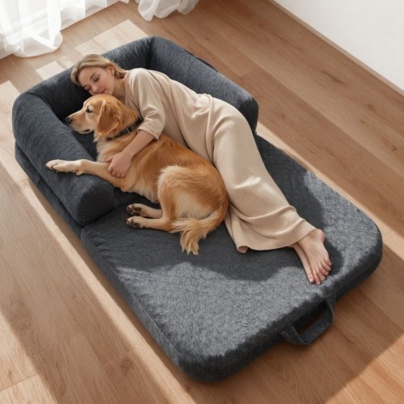 VEVOR Human Dog Bed, 1790 x 950 x 240 mm Orthopedic Memory Foam Κρεβάτι σκύλου ανθρώπινου μεγέθους, Κρεβάτια για κατοικίδια Humans με πλαϊνή τσέπη, λαβή και φερμουάρ, αφαιρούμενα κρεβάτια σκύλων που πλένονται στο πλυντήριο για ανθρώπους, σκούρο γκρι