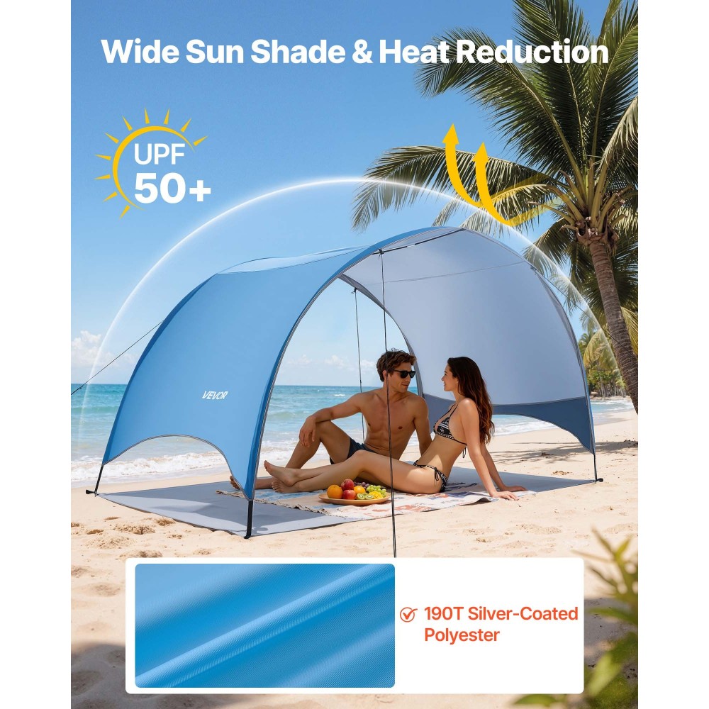 VEVOR Beach Tent Sun Shelter για 3 Άτομα, Προστασία UPF 50+, Φορητό κάλυμμα αντηλιακής σκιάς με τσάντα μεταφοράς & πασσάλων εδάφους, ελαφριά και εύκολη εγκατάσταση ομπρέλα παραλίας για κάμπινγκ ψάρεμα σε υπαίθριο πικνίκ