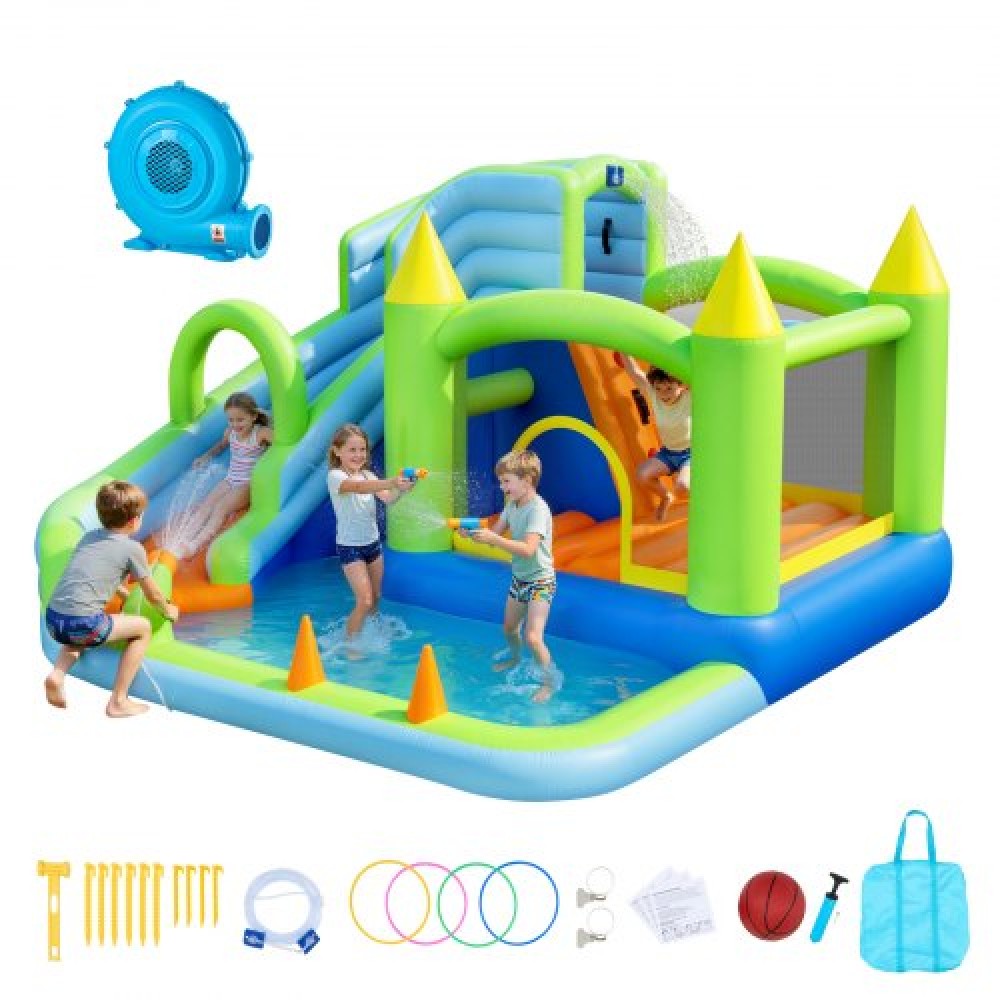 Φουσκωτό σπίτι αναπήδησης VEVOR, 11,3 x 12,3 x 7,0 ft Φουσκωτό Bounce House Νεροτσουλήθρα, Bouncer Castle με αναπηδήσεις στο κάστρο, στεφάνι μπάσκετ, Splash Pool & Water Ring Toss, για 3 έως 4 παιδιά ηλικίας 3 έως 8 ετών
