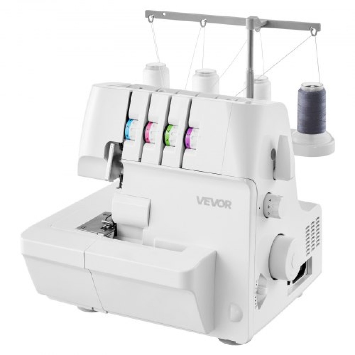 Ραπτομηχανή VEVOR Serger Overlock, 1250 βελονιές ανά λεπτό, ικανότητα κλωστών 2-3-4, ρυθμιζόμενη διαφορική τροφοδοσία 0,7-2, με ελεύθερο βραχίονα και φως LED, ραπτομηχανή για διάφορα υφάσματα, λευκό