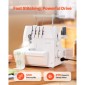Ραπτομηχανή VEVOR Serger Overlock, 1250 βελονιές ανά λεπτό, ικανότητα κλωστών 2-3-4, ρυθμιζόμενη διαφορική τροφοδοσία 0,7-2, με ελεύθερο βραχίονα και φως LED, ραπτομηχανή για διάφορα υφάσματα, λευκό