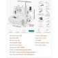 Ραπτομηχανή VEVOR Serger Overlock, 1250 βελονιές ανά λεπτό, ικανότητα κλωστών 2-3-4, ρυθμιζόμενη διαφορική τροφοδοσία 0,7-2, με ελεύθερο βραχίονα και φως LED, ραπτομηχανή για διάφορα υφάσματα, λευκό
