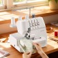 Ραπτομηχανή VEVOR Serger Overlock, 1250 βελονιές ανά λεπτό, ικανότητα κλωστών 2-3-4, ρυθμιζόμενη διαφορική τροφοδοσία 0,7-2, με ελεύθερο βραχίονα και φως LED, ραπτομηχανή για διάφορα υφάσματα, λευκό