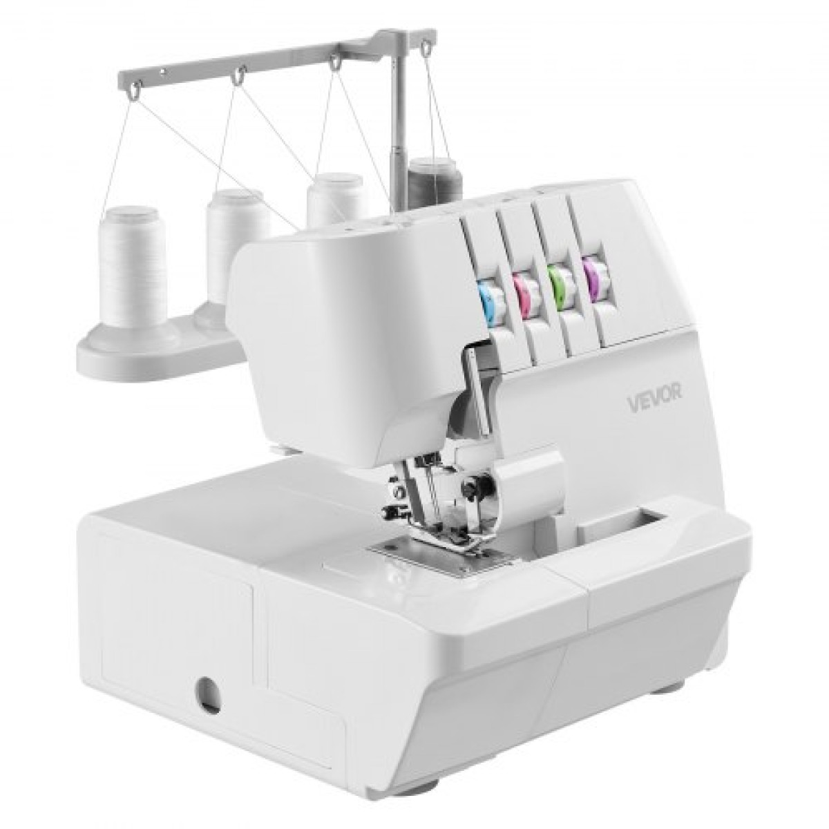 Ραπτομηχανή VEVOR Serger Overlock, 1250 βελονιές ανά λεπτό, ικανότητα κλωστών 2-3-4, ρυθμιζόμενη διαφορική τροφοδοσία 0,7-2, με ελεύθερο βραχίονα και φως LED, ραπτομηχανή για διάφορα υφάσματα, λευκό
