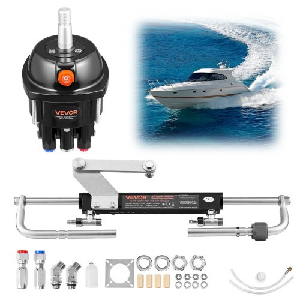 Κιτ υδραυλικού τιμονιού VEVOR, 70 kW (90 HP), Αντλία & κύλινδρος υδραυλικού τιμονιού, με μέγιστη πίεση εργασίας 6,9 MPa/1000 psi, περίβλημα από κράμα αλουμινίου, βαλβίδα ελέγχου, για εξωλέμβιες αλιευτικά σκάφη Ιστιοπλοϊκά