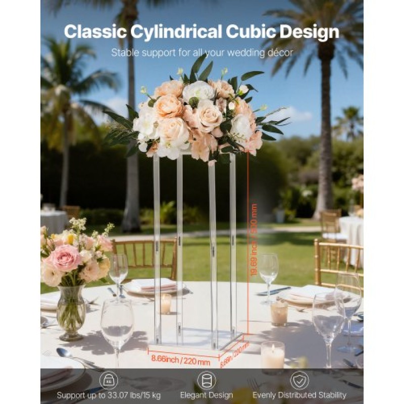 VEVOR Wedding Flower Stand, 10PCS 50cm Column Flower Stand, Floral Stand με Ακρυλικό Laminate, Κυλινδρικό Κυβικό Floral Βάση για Γάμο, Πάρτυ, Γενέθλια, Σπίτι, Βάσεις Κεντρικής