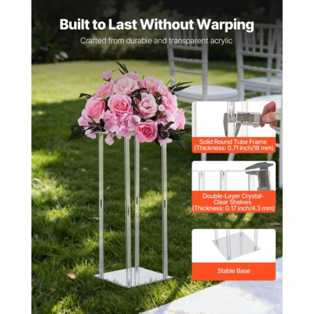 VEVOR Wedding Flower Stand, 10PCS 50cm Column Flower Stand, Floral Stand με Ακρυλικό Laminate, Κυλινδρικό Κυβικό Floral Βάση για Γάμο, Πάρτυ, Γενέθλια, Σπίτι, Βάσεις Κεντρικής