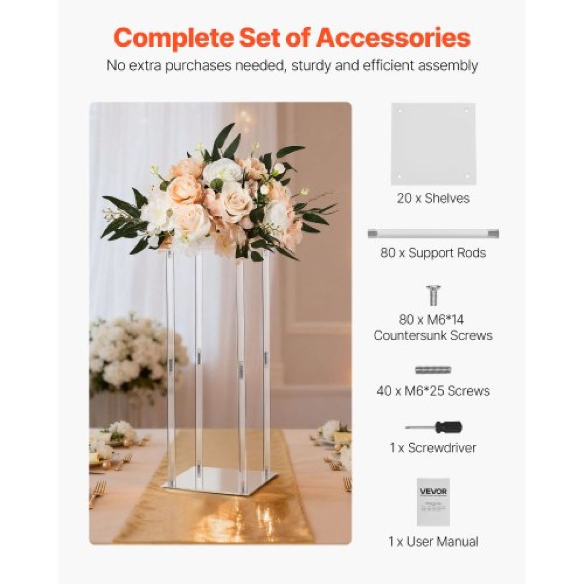 VEVOR Wedding Flower Stand, 10PCS 50cm Column Flower Stand, Floral Stand με Ακρυλικό Laminate, Κυλινδρικό Κυβικό Floral Βάση για Γάμο, Πάρτυ, Γενέθλια, Σπίτι, Βάσεις Κεντρικής
